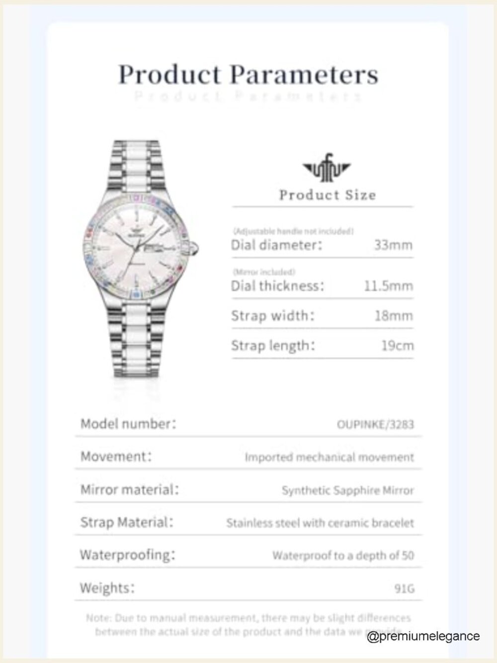 Women's Automatic Watch Skeleton Dial Diamond Bezel Stainless Steel Ceramic 33mm - Picture 6 of 7